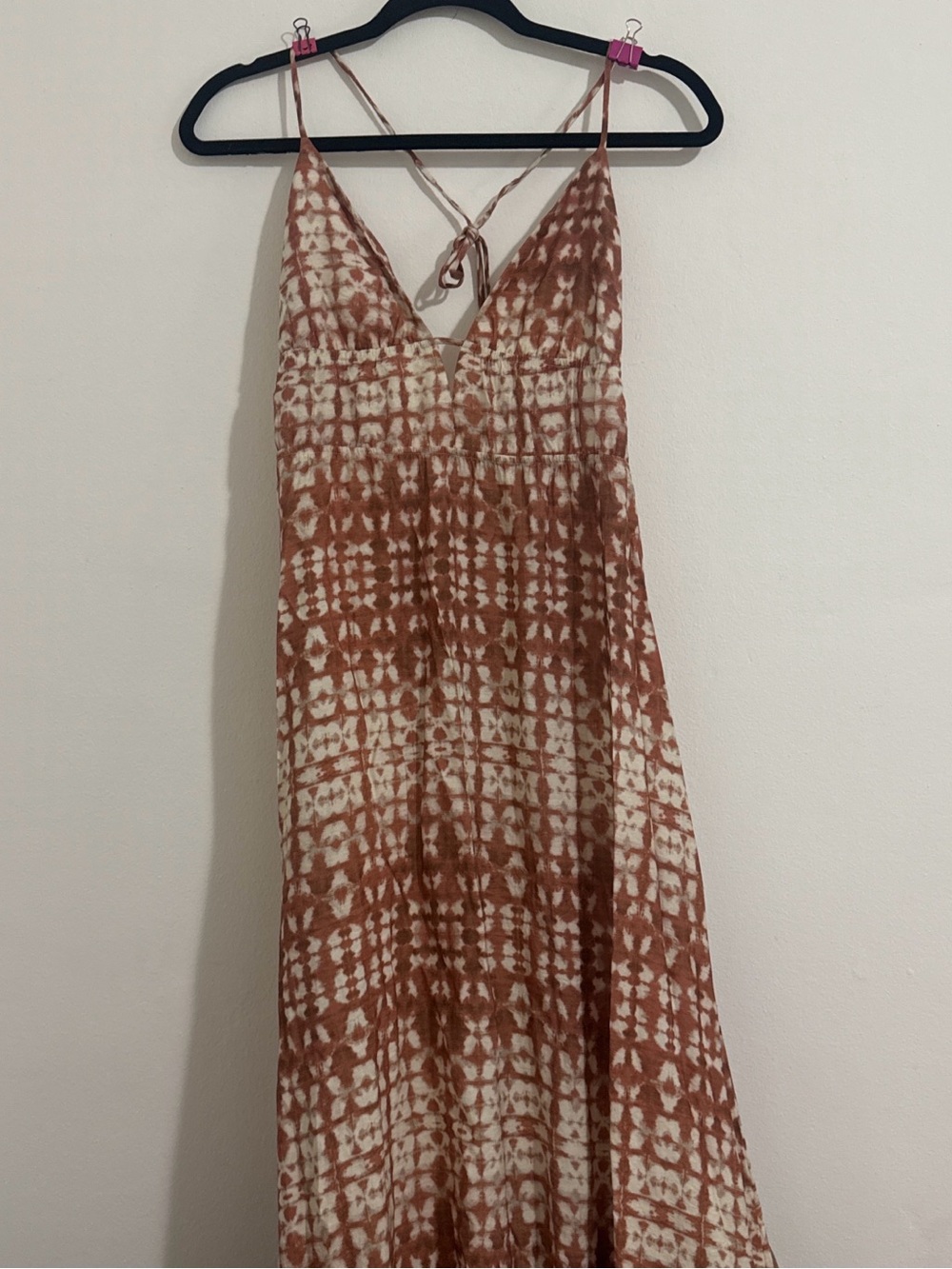 Rust and Cream Tie-Dye Spaghetti Strap Maxi Dress